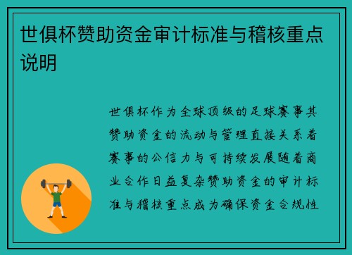 世俱杯赞助资金审计标准与稽核重点说明