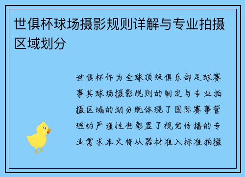 世俱杯球场摄影规则详解与专业拍摄区域划分